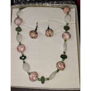 CG 925 Thailand Natural Stone Necklace & Earring Set – Green & Marbled Beads
